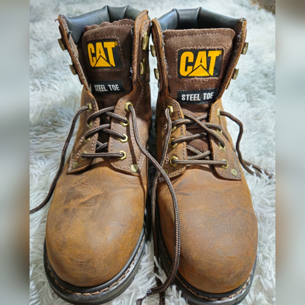 Caterpillar Steel Toe Mens Size 9.5 Brown And Yellow Boots